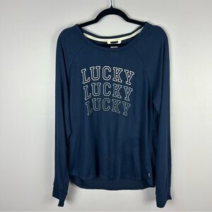 Lucky Brand Logo Casual Navy Long Sleeves Tee Size L